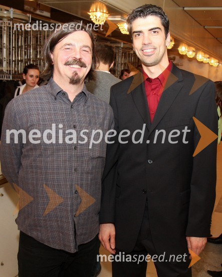 Vladimir Šega, organizator koncertov in Bor Greiner, urednik na Radiu CityZoran Predin & The Gypsy Swing band, koncert v SNG Maribor