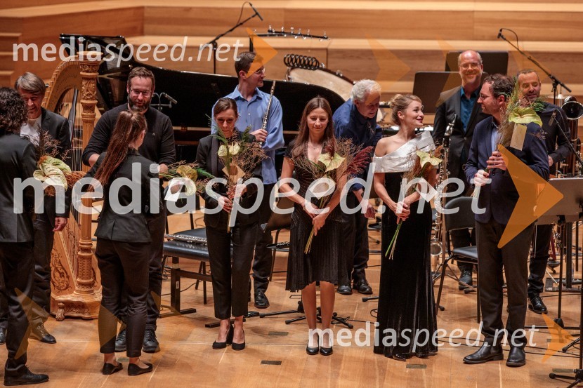  Matej Bonin, skladatelj;  Lucie  Leguay, dirigentka;  Nina Šenk Kosem, skladateljica;  Nika Gorič, sopranistka;  Vito Žuraj, skladateljKoncert Ensemble Moderna v Cankarjevem domu