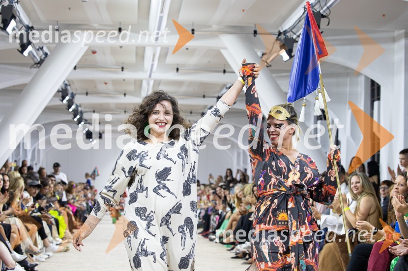  Julija Kaja Hrovat, modna oblikovalka;  Manja Stević, voditeljica, Jutro na PlanetuLjubljana Fashion Week 2023, modne revije, drugi dan