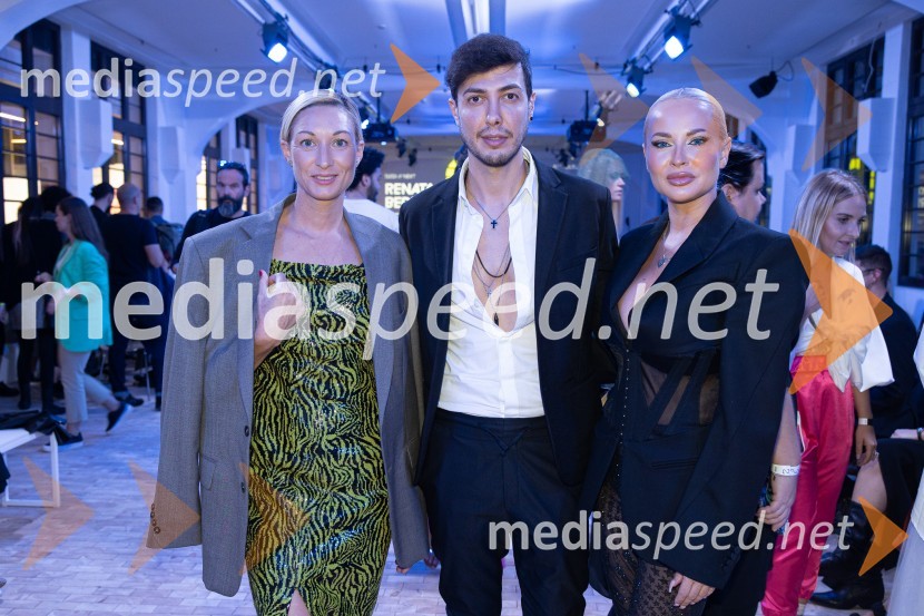  Špela Štamol, Grazia;  Kristjan Škamljič, frizer, Kiki hair Slo;  Doroteja Premužič, vizažistka, Diamondee Make UpLjubljana Fashion Week 2023, modne revije, drugi dan