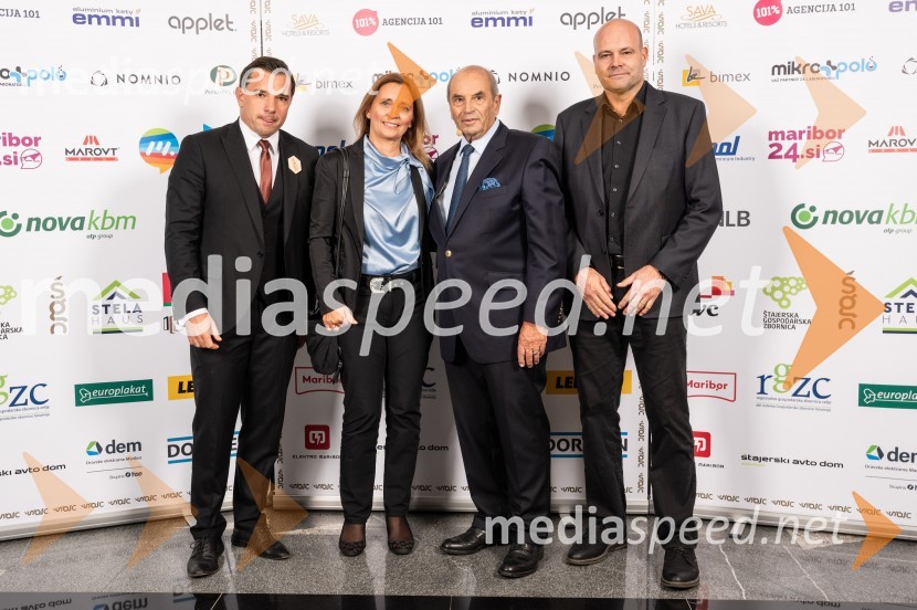  Zdenko Škraban, Vitoma PR; dr. Suzana Žilič Fišer; dr. Roman Glaser, častni predsednik, Štajerska gospodarska zbornica;  Jure Fišer, direktor SurovineŠtajerski gospodarski oskar za leto 2022