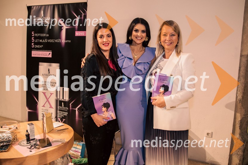  ... ;  Nina Osenar Kontrec, pevka, voditeljica, model;  Mišela Firšt Vučenović, predstavnica znamke, Kozmetika AfroditaPredstavitev knjige Nine Osenar, V objemu življenja