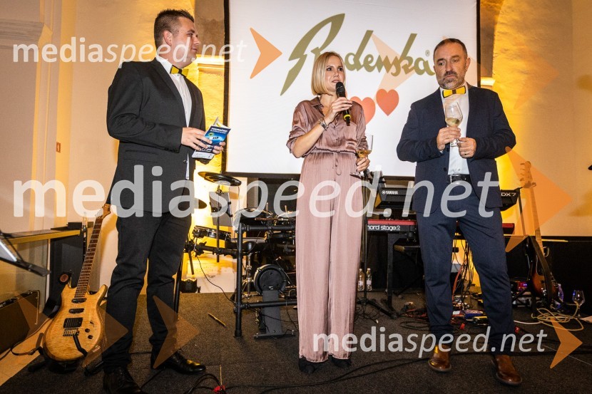  Robert Levstek,  odgovorni urednik Radia Maribor, moderator prireditev;  Natalija Cvetko, Mediaspeed d.o.o.;  Borut  Cvetko, kreativni direktor, Mediaspeed d.o.o.8. salon štajerskih mladih vin Pubec 2023 v Mariboru