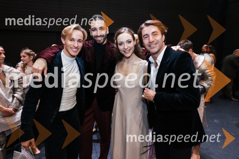  Davide Buffone, baletni plesalec;  Thomas Martino, baletni plesalec;  Monja Obrul, baletna plesalka;  Edward Clug, umetniški direktor, Balet SNG MariborPremiera Clugovega baletnega spektakla Faust v SNG Maribor