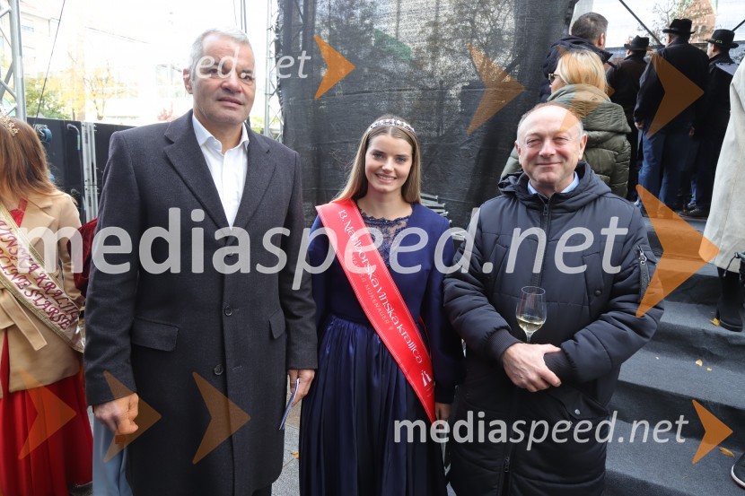  Aleksander Saša Arsenovič, župan, Mestna občina Maribor;  Maruša Mukenauer, Mariborska vinska kraljica 2023;  Stane Kocutar, mestni viničar, skrbnik Stare trte, novinar Radia Maribor, zgodovinarMartinovanje v Mariboru 2023