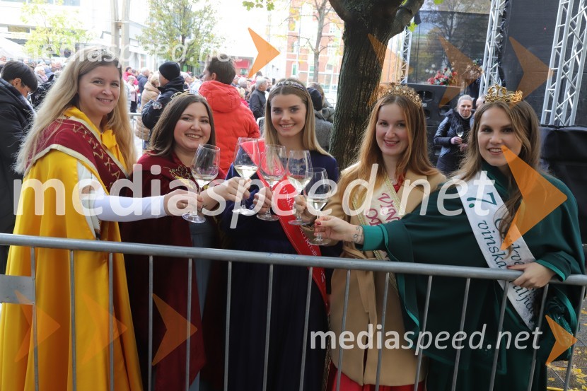  Monika Narat, 12. vinska krljica Svete Helene;  Eva Valdhuber, svečinska vinska kraljica;  Maruša Mukenauer, Mariborska vinska kraljica 2023;  Anja Kelc, vinska kraljica občine Starše;  Patricija Peklar, 7. Cerkvenjaška vinska kraljicaMartinovanje v Mariboru 2023