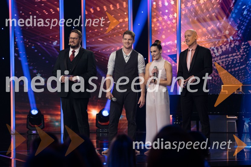  Sašo Stare, stand up komik, voditelj;  Matjaž Pezdirc, Acro Connection;  Alja Gomilar Zickero, Acro Connection;  Peter Poles, televizijski voditeljSlovenija ima talent 2023, druga polfinalna oddaja