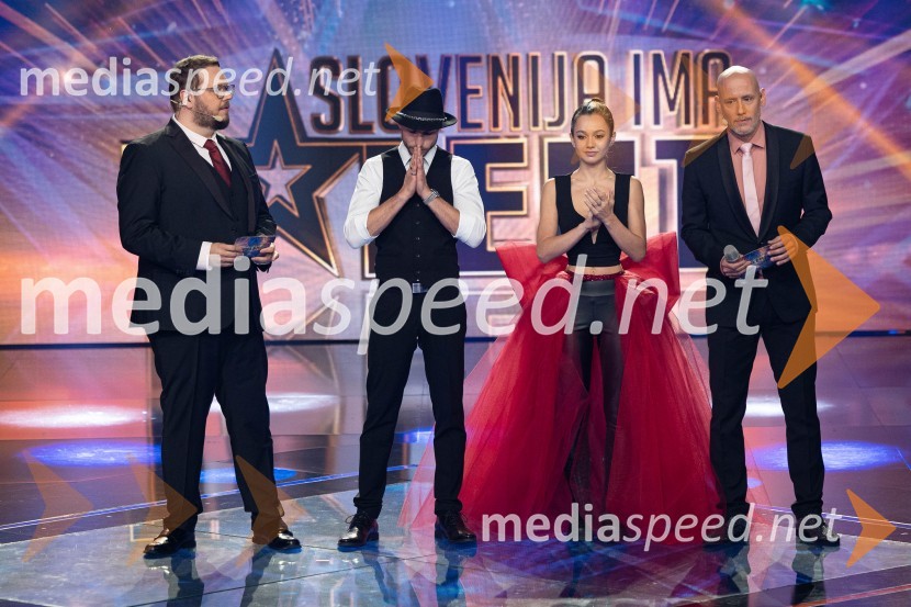  Sašo Stare, stand up komik, voditelj;  Jure Kotnik, pevec;  Sofia Chernistyna, pevka;  Peter Poles, televizijski voditeljSlovenija ima talent 2023, druga polfinalna oddaja