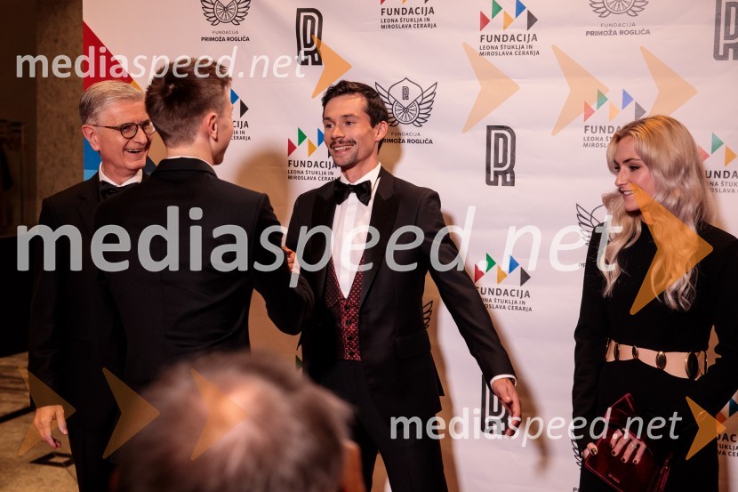  Franjo Bobinac, podpredsednik in generalni direktor za globalni marketing, Hisense International., predsednik Rokometne zveze Slovenije;  Tadej Pogačar, kolesar;  Primož Roglič, kolesar;  Urška Žigart, kolesarkaPrimož Roglič predal naziv botra, dobrodelna prireditev Olimpijskega komiteja Slovenije