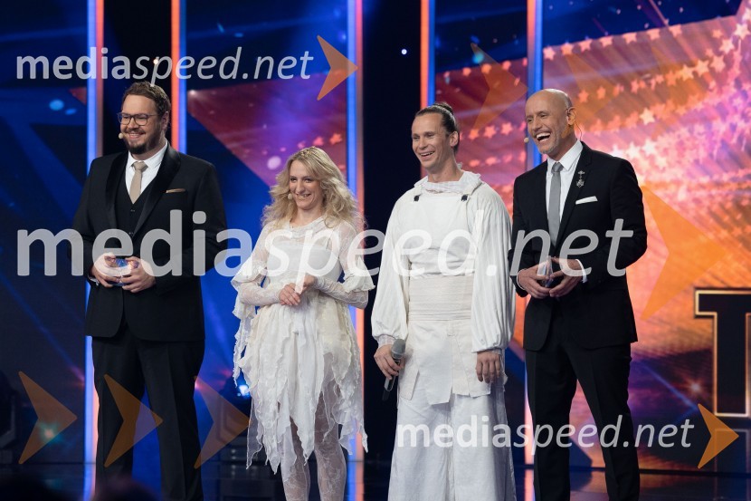  Sašo Stare, stand up komik, voditelj;  Tina Vrdjuka Kekec, Arbadakarba;  Matjaž  Kekec, Arbadakarba;  Peter Poles, televizijski voditeljSlovenija ima talent 2023, četrta polfinalna oddaja