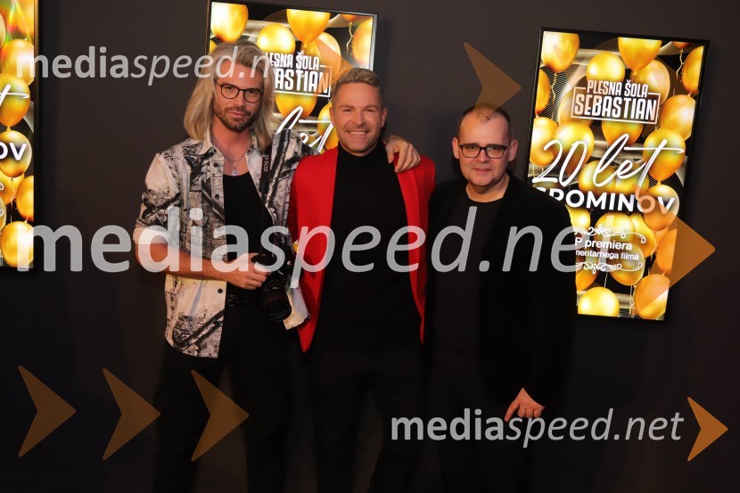 Tibor Golob, fotograf;  Sebastian Podgornik, pevec in plesalec;  Alan Kavčič, predstavnik za odnose z javnostmi SNG Maribor20 let spominov, VIP premiera dokumentarnega filma o plesni šoli Sebastian