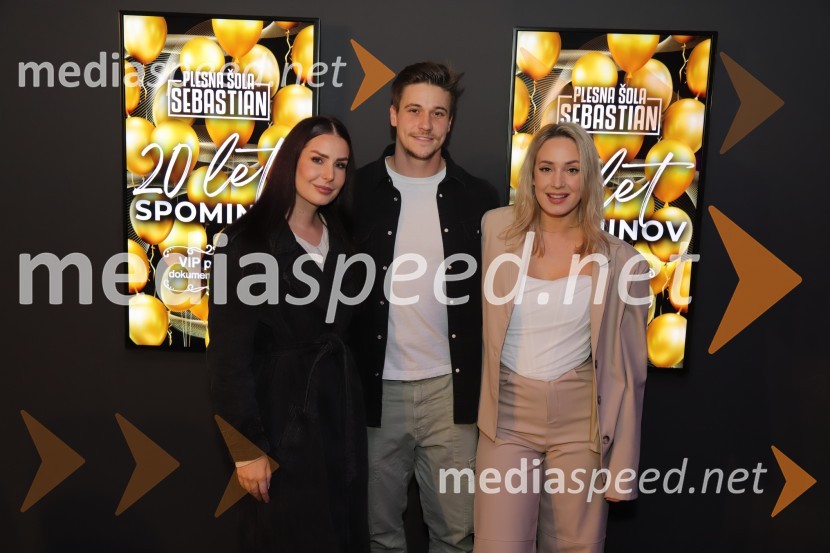  Nika Krmec;  Michael Lovrec, maneken;  Ines Erbus, pevka20 let spominov, VIP premiera dokumentarnega filma o plesni šoli Sebastian