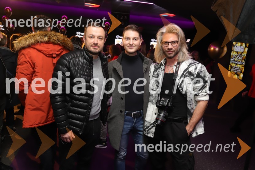  Blaž Knez, vedeževalec;  Damjan Murko, pevec;  Tibor Golob, fotograf20 let spominov, VIP premiera dokumentarnega filma o plesni šoli Sebastian