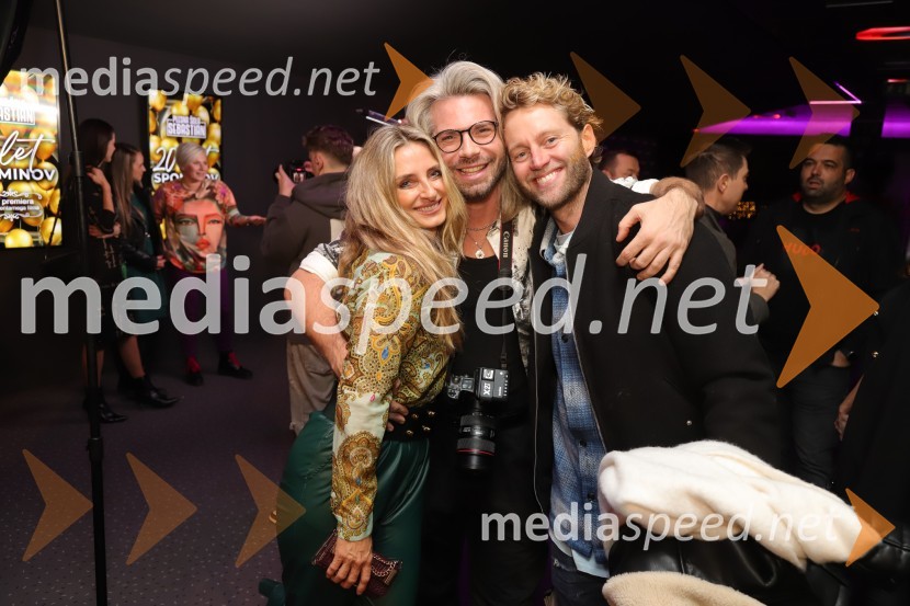  Gordana Grandošek Whiddon, plesalka, lastnica blagovne znamke GGW;  Tibor Golob, fotograf;  Trent  Whiddon, plesalec20 let spominov, VIP premiera dokumentarnega filma o plesni šoli Sebastian