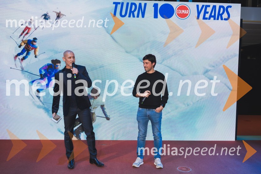  Peter Poles, televizijski voditelj;  Stefano Colombo, direktor prodaje in marketinga blagovne znamke Colmar100-letnica blagovne znamke Colmar