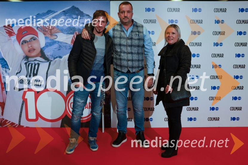  Robert Kranjec, nekdanji smučarski skakalec;  Robert Šterpin, direktor, Bora d.o.o.;  Špela Kranjec100-letnica blagovne znamke Colmar