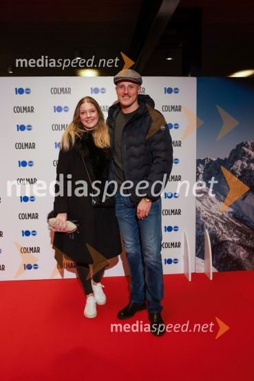  Katja Krivec, dekle Štefana Hadalina;  Štefan Hadalin, alpski smučar100-letnica blagovne znamke Colmar