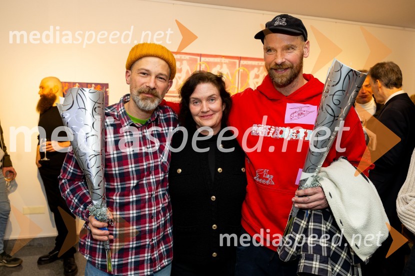  Miha Perne, slikar;  Petra  Bizilj Silva, kustosinja Generali galerije;   Leon Zuodar, slikarOdprtje razstave: Beli sladoled - Polnoletna, Generali Galerija