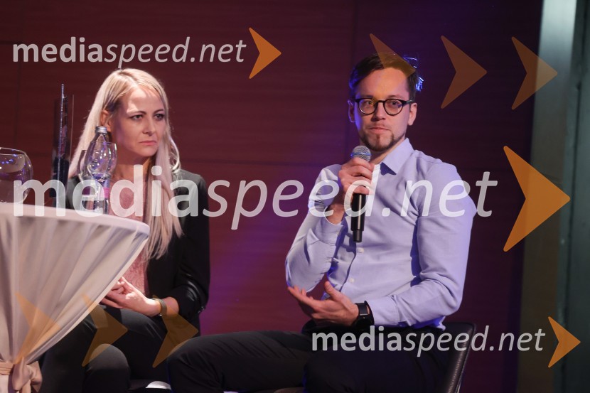  Mojca  Grobelnik, communication director, AmCham;   Irenej Jerič, LekAmCham Poslovna liderka in Poslovni lider leta 2024 sta Anita Ogulin in dr. Jure Leskovec