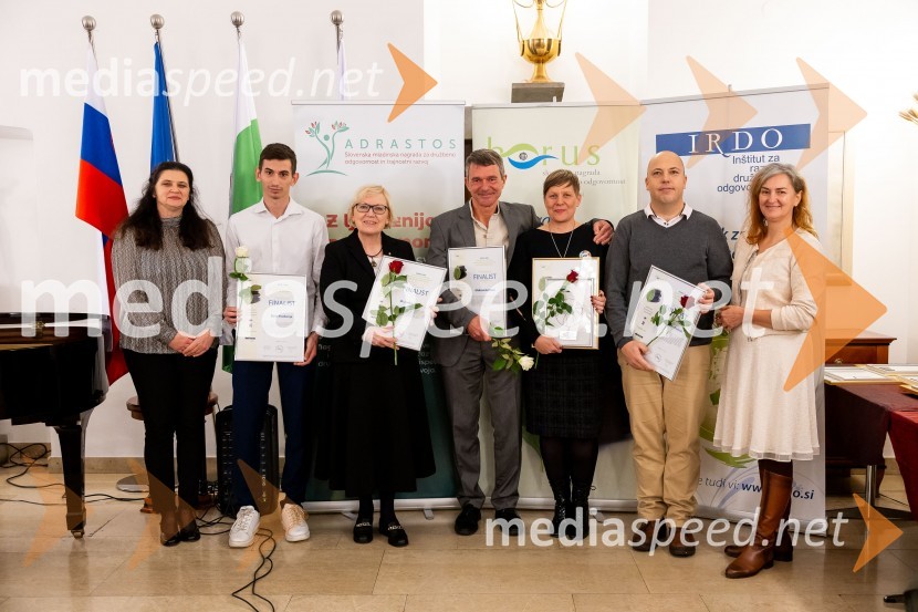 mag. Anita Hrast, direktorica, Inštitut IRDO, Inštitut za razvoj družbene odgovornosti ;  Boris Krabonja, humanitarec in UP-ornik; prof. dr. Lučka Lorber, prorektorica za kakovost, Univerza v Mariboru;  Aleksander Batič;  Tina Cipot, vodja službe za korporativno komuniciranje, Lidl d.o.o. k.d.;  ... ; mag. Natalie Cvikl Postružnik, Insights, Ltd.Horus in Adrastos 2023, slavnostna podelitev nagrad