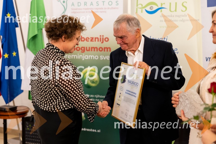 mag. Brigita Kruder, direktorica, Ljudska univerza Slovenska Bistrica; ddr. Matjaž Mulej,  prvi predsednik Strokovnega sveta inštituta IRDO, predsednik Raziskovalnega sveta ZRC IRDO, zaslužni profesor iz Ekonomsko-poslovne fakultete Univerze v MariboruHorus in Adrastos 2023, slavnostna podelitev nagrad