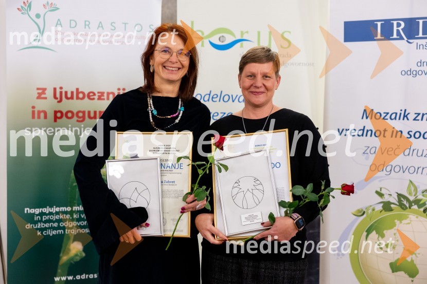  Metka Zabret, služba za odnose z javnostmi Telekom Slovenije d.d.;  Tina Cipot, vodja službe za korporativno komuniciranje, Lidl d.o.o. k.d.Horus in Adrastos 2023, slavnostna podelitev nagrad