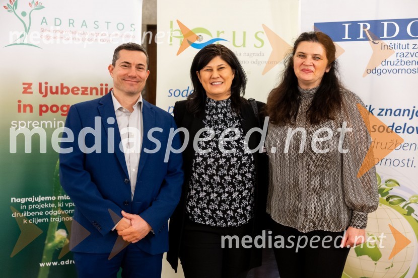  Dejvi Ružič, TÜV Austria;  ... ; mag. Anita Hrast, direktorica, Inštitut IRDO, Inštitut za razvoj družbene odgovornosti Horus in Adrastos 2023, slavnostna podelitev nagrad