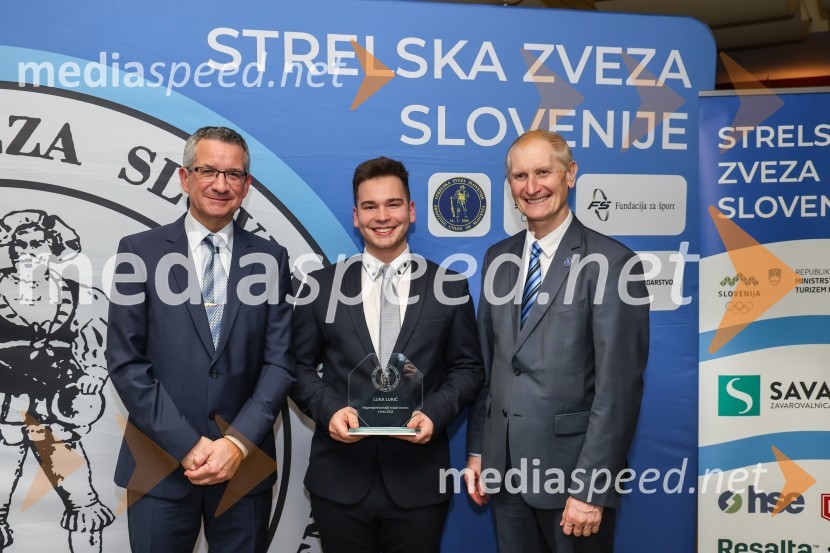  Rajmond Debevec, športni strelec;  Luka Lukić, strelec;  Ljubo Germič, predsednik SZS (Strelska zveza Slovenije)Podeljena priznanja za najboljše strelke in strelce v letu 2023