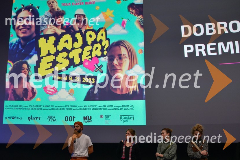  Tosja Flaker Berce, filmski režiser, igralec;  Katja Predan, igralka;  Mila Peršin, igralka;  Suzana Krevh, igralkaKaj pa Ester?, premiera slovenske romantične komedije v Mariboxu