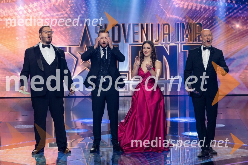  Sašo Stare, stand up komik, voditelj;  Domen Kljun, pevec;  Špela Šemrl, harmonikarica;  Peter Poles, televizijski voditeljZmagovalec letošnjih Talentov je Domen Kljun