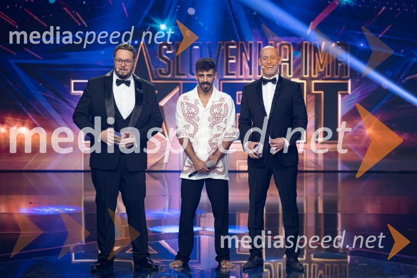  Sašo Stare, stand up komik, voditelj;  Ahmed Kullab, plesalec;  Peter Poles, televizijski voditeljZmagovalec letošnjih Talentov je Domen Kljun