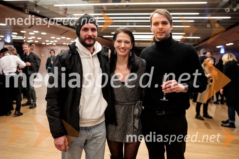  Matija Rupel, igralec;  Eva Kraš, igralka;  Blaž Dolenc, igralecPod svobodnim soncem, premiera koprodukcijske uprizoritve v Cankarjevem domu