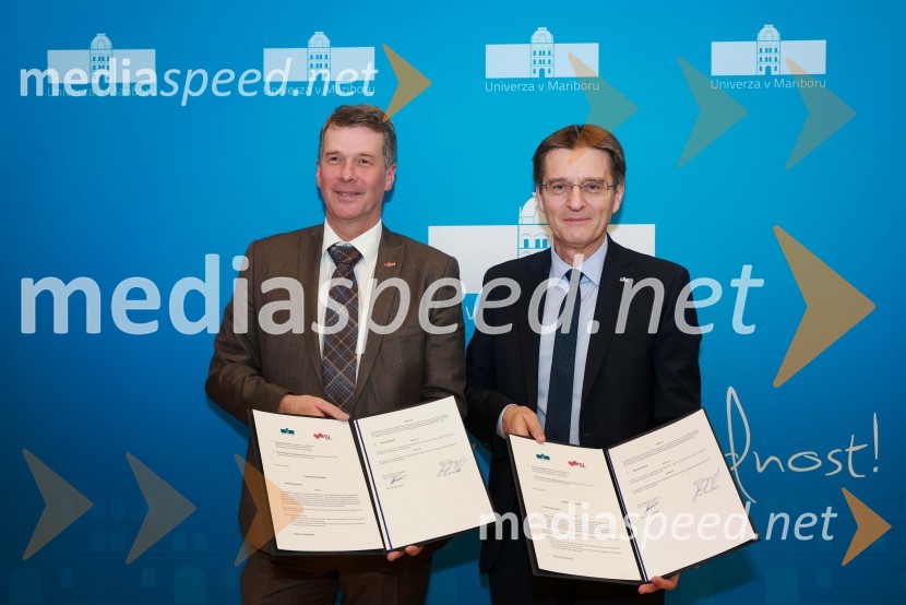 prof. dr. Horst Bischof, rektor TU Graz; prof. dr. Zdravko Kačič, rektor Univerze v MariboruPodpis sporazuma o sodelovanju med Univerzo v Mariboru in Tehniško univerzo v Gradcu