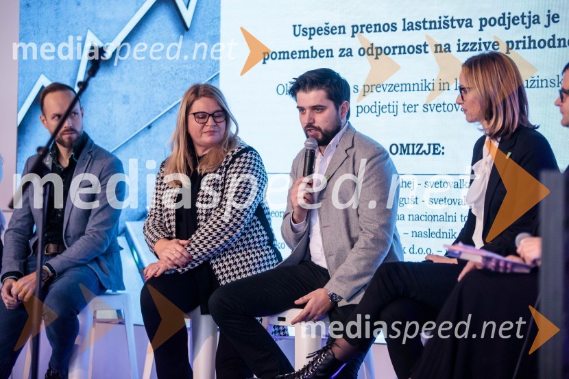   Jure Matjaž,  direktor, MVM servis d.o.o.;  Leonida  Polajnar, direktorica, Območna obrtno-podjetniška zbornica Maribor;  Marko Gorjak, predsednik, Območna obrtno-podjetniška zbornica Maribor;  Mateja  Ahej, partnerka in direktorica, Targo finance d.o.o. Letno srečanje prevzemnikov in naslednikov podjetij »Dobri temelji za globalno prihodnost«