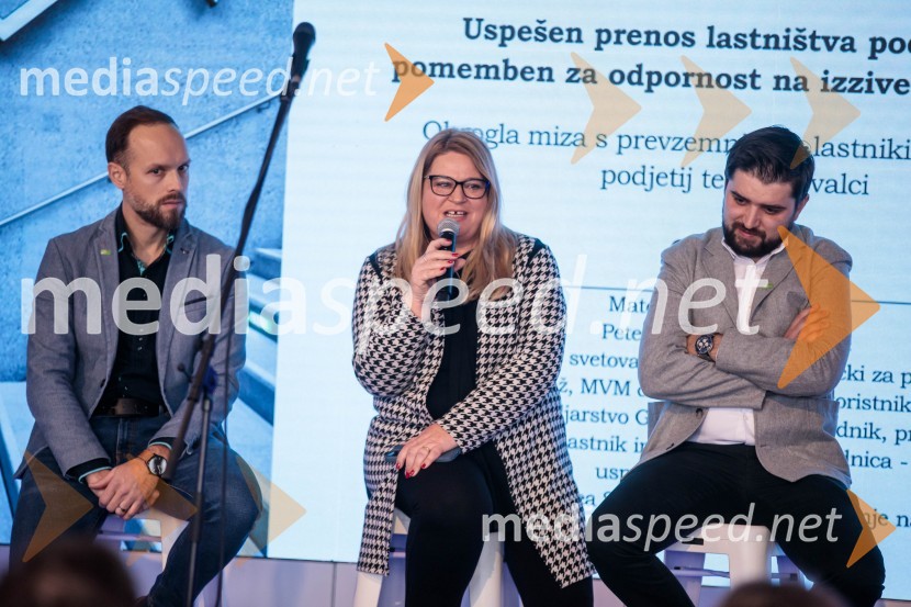   Jure Matjaž,  direktor, MVM servis d.o.o.;  Leonida  Polajnar, direktorica, Območna obrtno-podjetniška zbornica Maribor;  Marko Gorjak, predsednik, Območna obrtno-podjetniška zbornica MariborLetno srečanje prevzemnikov in naslednikov podjetij »Dobri temelji za globalno prihodnost«