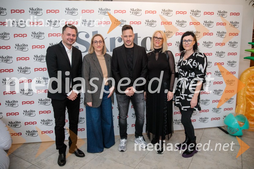  Dejan Krupić, igralec;  Stella Litou, CEO CME Adria;  Bine Bizilj;  Katja Černela, kreativna producentka;  Maja Rožman, producentkaPrihaja nova slovenska serija SKRITO V RAJU