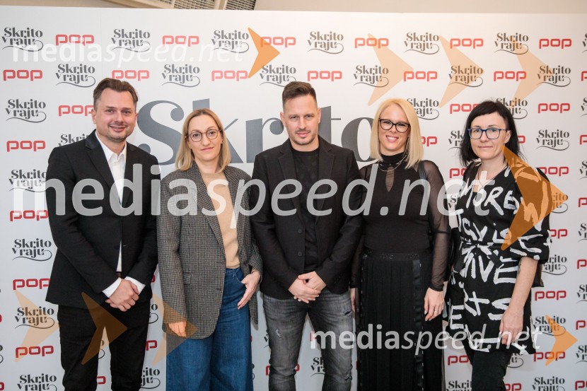  Dejan Krupić, igralec;  Stella Litou, CEO CME Adria;  Bine Bizilj;  Katja Černela, kreativna producentka;  Maja Rožman, producentkaPrihaja nova slovenska serija SKRITO V RAJU