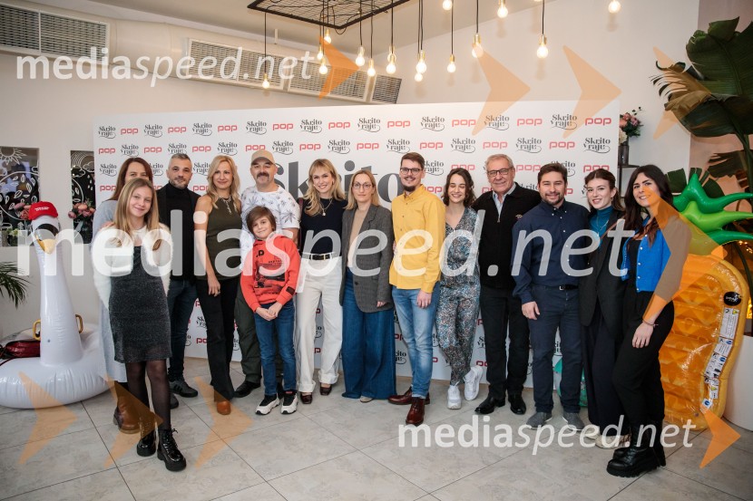  Mei Rabič, igralka;  Tanja Potočnik, igralka;  Primož Vrhovec, igralec;  Aleksandra  Balmazović, igralka;  Gaber K. Trseglav, igralec;  ... ;  Melani Mekicar, radijska in televizijska voditeljica;  Stella Litou, CEO CME Adria;  Nikolaj Vodošek, režiser;  Gaja Filač, igralka;  Aleš Valič, igralec;  Matic  Valič, igralec;  Mila Peršin, igralka;  Sandra	 Debelak, igralkaPrihaja nova slovenska serija SKRITO V RAJU