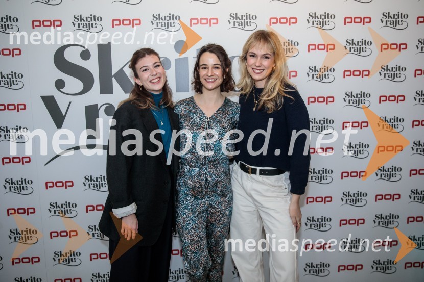  Mila Peršin, igralka;  Gaja Filač, igralka;  Melani Mekicar, radijska in televizijska voditeljicaPrihaja nova slovenska serija SKRITO V RAJU