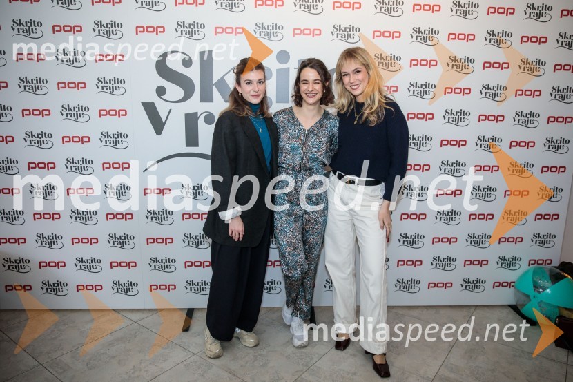  Mila Peršin, igralka;  Gaja Filač, igralka;  Melani Mekicar, radijska in televizijska voditeljicaPrihaja nova slovenska serija SKRITO V RAJU