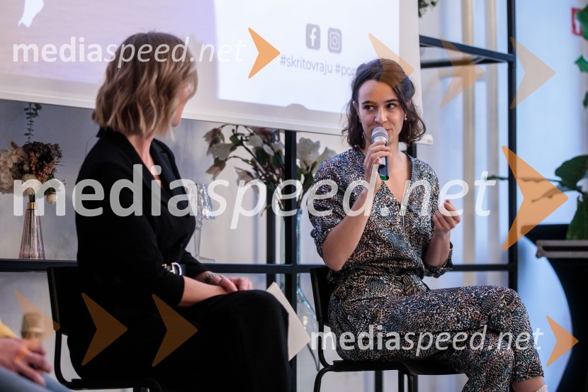  Ota Širca Roš, voditeljica;  Gaja Filač, igralkaPrihaja nova slovenska serija SKRITO V RAJU