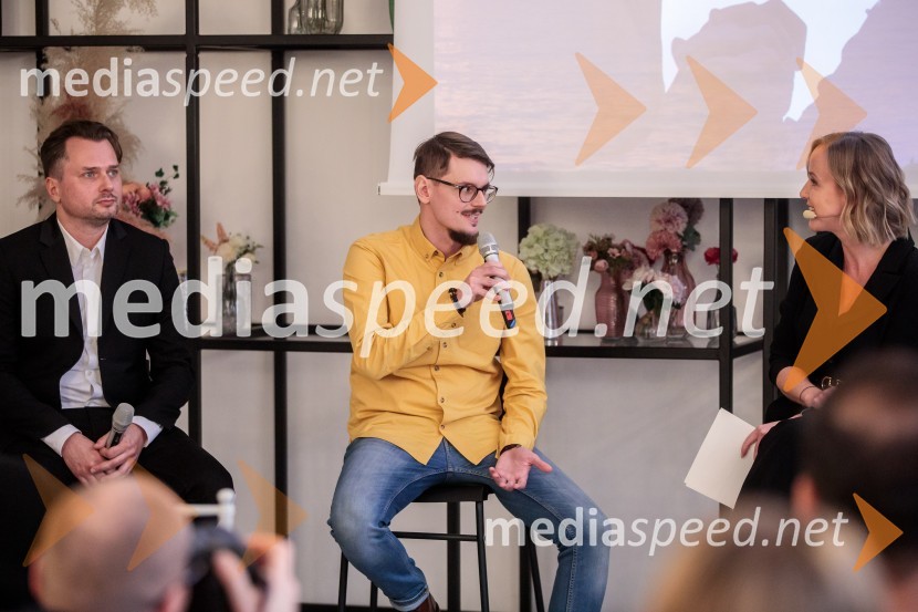  Dejan Krupić, igralec;  Nikolaj Vodošek, režiser;  Ota Širca Roš, voditeljicaPrihaja nova slovenska serija SKRITO V RAJU