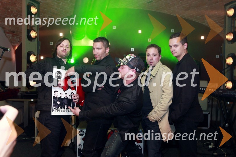 Teodor Armanović-Toš, Boštjan Dermol, Marko Furek, Gaber Marolt in Damijan Cigler, člani skupine NudePredstavitev albuma Sedem svetov skupine Nude