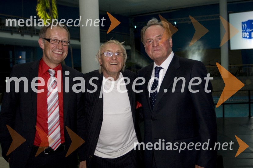 Bine Kordež, predsednik uprave in generalni direktor skupine Merkur, Tone Fornezzi Tof in Ivan Zidar, predsednik uprave SCT55 let BTC v Ljubljani