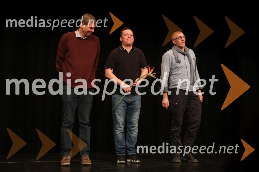  Goran Vojnović, pisatelj, kolumnist, režiser;  Aleksandar Rajaković, igralec;  Mare Bulc, režiser in umetniški vodja LGLĐorđić se vrača, nova komedija ustvarjalcev uspešnice Čefurji raus!