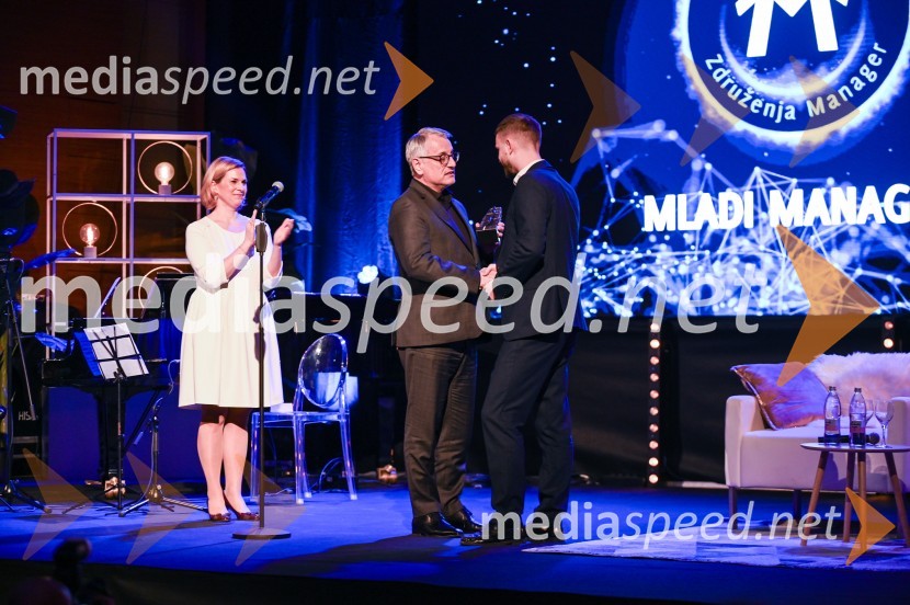  Tanja Subotič Levanič, Direktorica marketinga in korporativnega komuniciranja, IBM;  Matjaž Han, minister za gospodarstvo, turizem in šport;  Michal Maco, direktor podjetja Corwin v Sloveniji in ustanoviteljev slovaške znamke oblačil BratiskaBranko Franc Selak prejemnik priznanja za življenjsko delo na področju managementa 2023