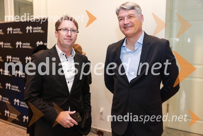  Beno Ceglar, NIL;  Igor Hostnik, direktor prodaje in marketinga v podjetju UnistarPROBranko Franc Selak prejemnik priznanja za življenjsko delo na področju managementa 2023