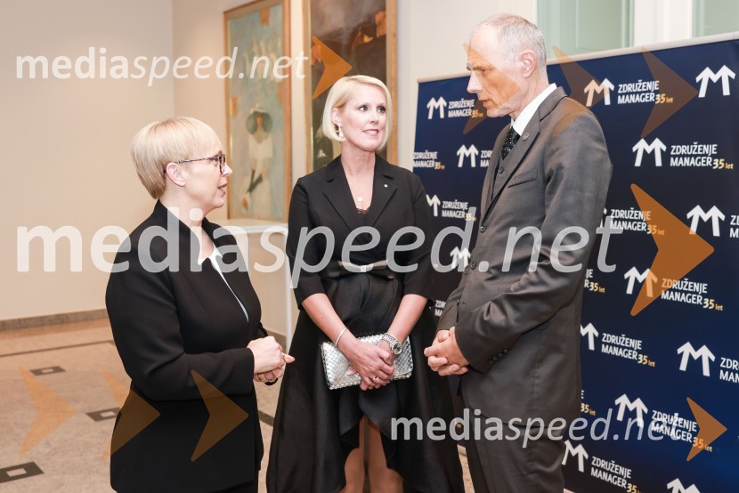 dr. Nataša Pirc Musar, predsednica Republike Slovenije;  Petra Juvančič, izvršna direktorica, Združenje Manager; dr. Iztok Seljak, predsednik, Združenje ManagerBranko Franc Selak prejemnik priznanja za življenjsko delo na področju managementa 2023