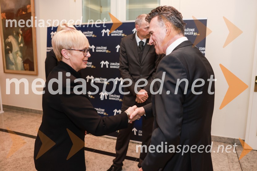 dr. Nataša Pirc Musar, predsednica Republike Slovenije;  Milan Martin Cvikl, viceguverner Banke SlovenijeBranko Franc Selak prejemnik priznanja za življenjsko delo na področju managementa 2023