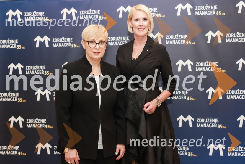 dr. Nataša Pirc Musar, predsednica Republike Slovenije;  Petra Juvančič, izvršna direktorica, Združenje ManagerBranko Franc Selak prejemnik priznanja za življenjsko delo na področju managementa 2023